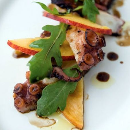 CHARRED OCTOPUS w/PEACH, ARUGULA & BALSAMIC